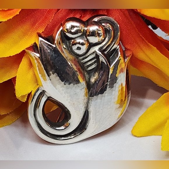 Vintage Georg Jensen Sterling Silver Brooch Tulip Flower Denmark 100C Pin Large - Picture 6 of 7